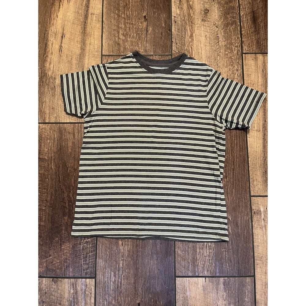 Wonder Nation Boys T-shirt size 10-12 Lightweight Green & Gray Stripes
